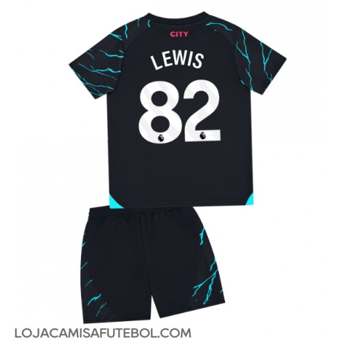 Camisa de Futebol Manchester City Rico Lewis #82 Equipamento Alternativo Infantil 2023-24 Manga Curta (+ Calças curtas)